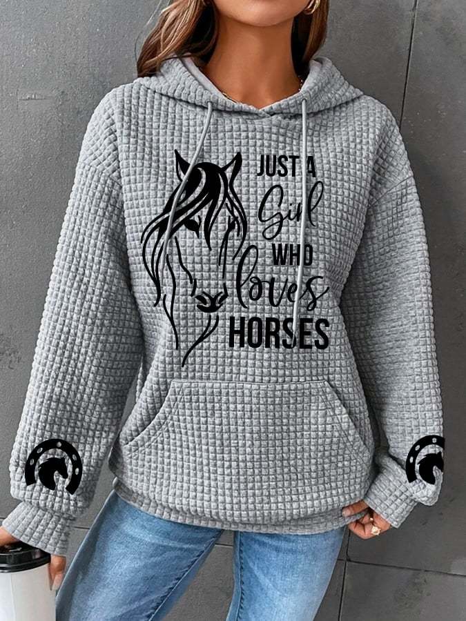 Women's Just A Girl Who Loves Horses Print Waffle Hoodie