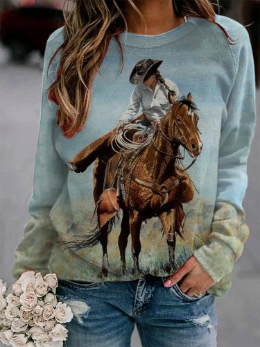 Women's Retro Western Cowgirl Casual Sweatshirt