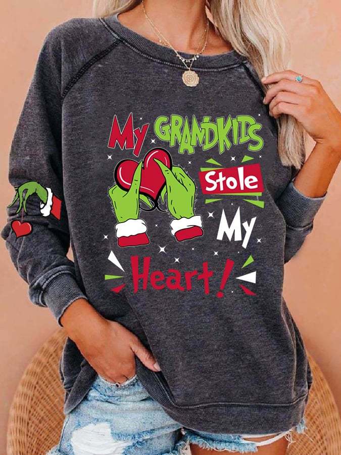 Women My Grandkids Stole My Heart Print Casual Sweatshirt