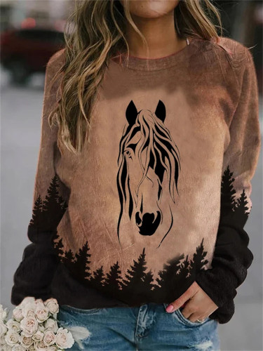 Vintage Western Horse Gradient Print Sweatshirt