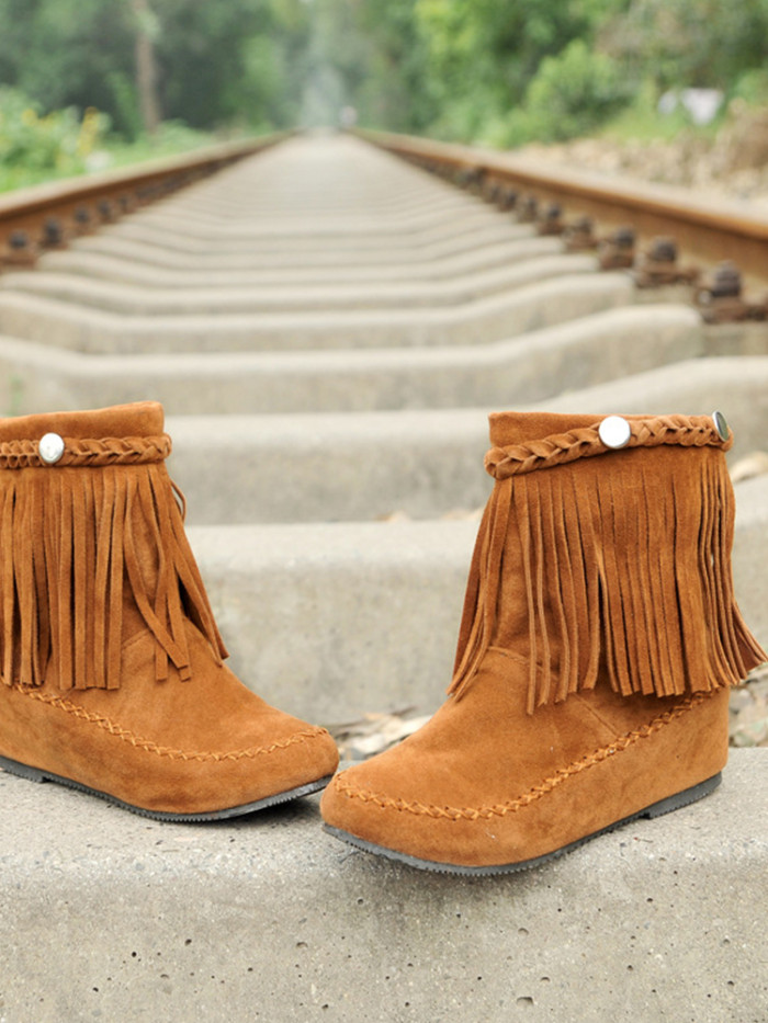 Western Nubuck Suede Tassel Booties