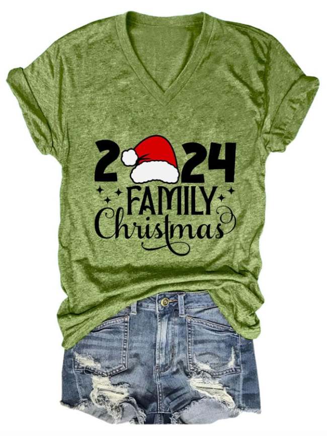 Women's 2024 Family Christmas V-Neck T-Shirt