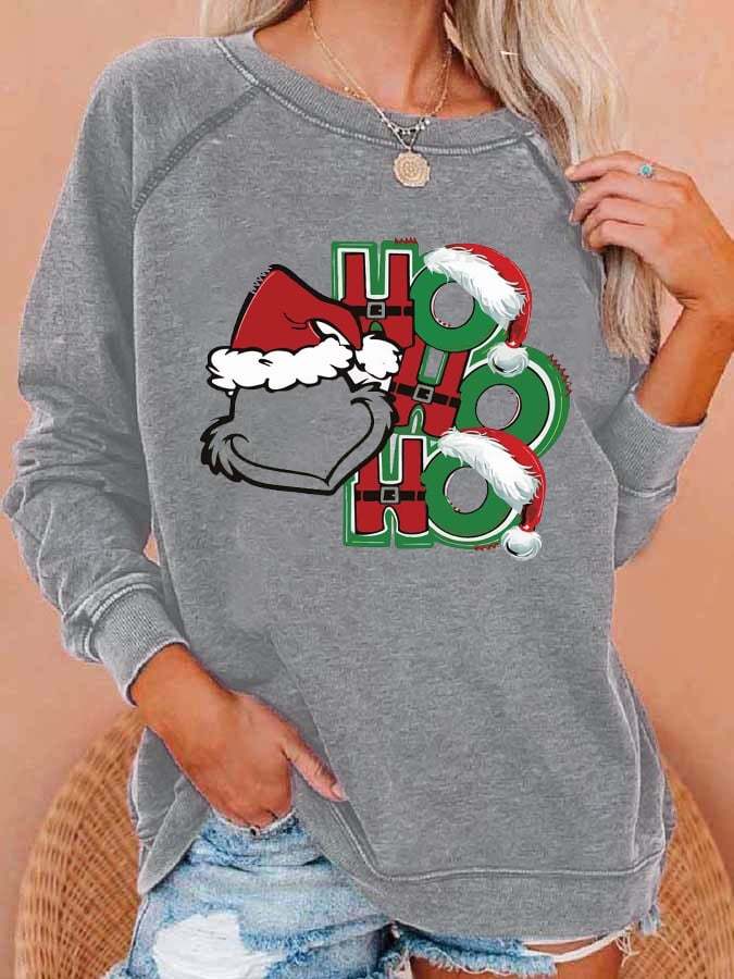 Women'S Ho Ho Ho Printed Crew Neck Sweatshirt