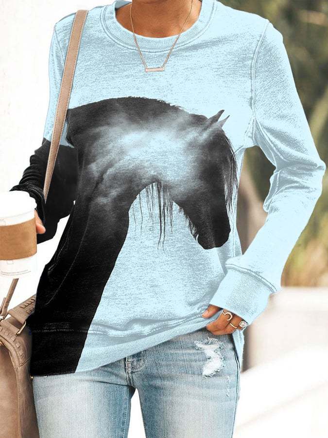 Women's Western Horse Print Long Sleeve Sweatshirt