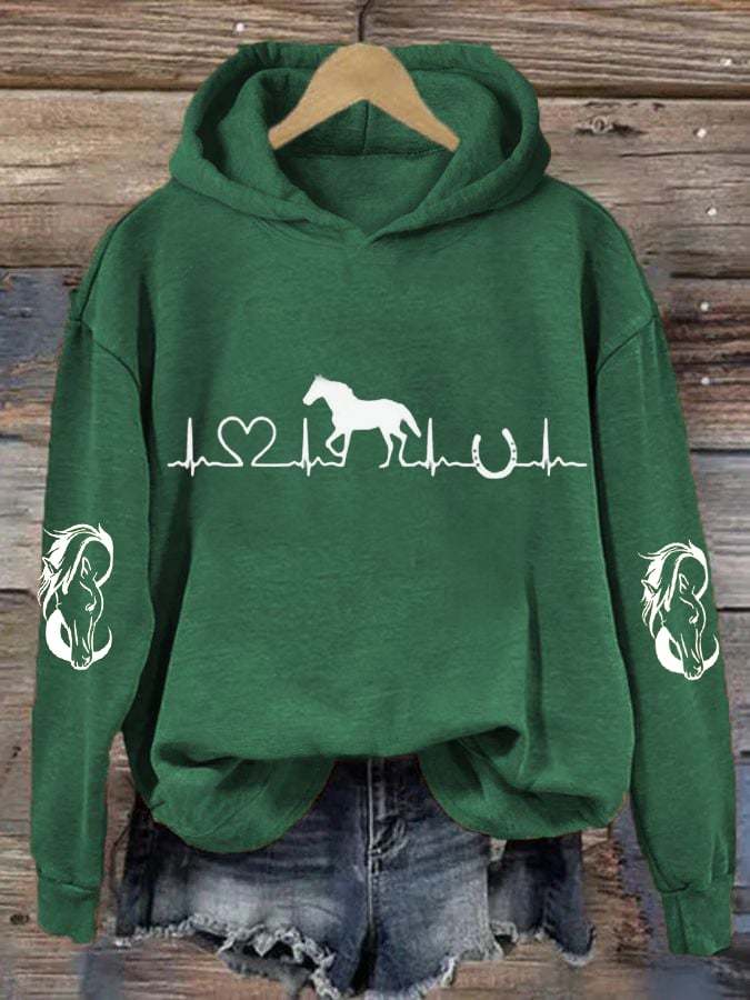 Women's Horse Heartbeat Horse Lover Casual Hoodie