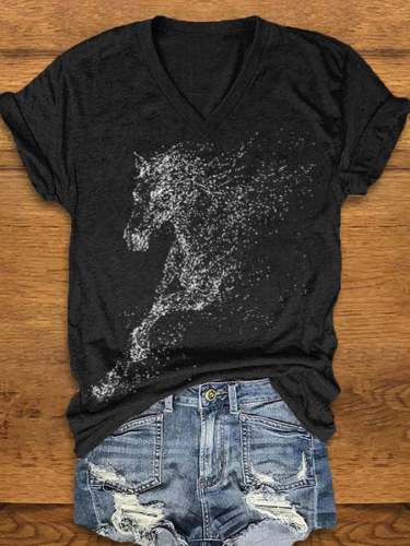 Women's Horse Print V-Neck T-Shirt