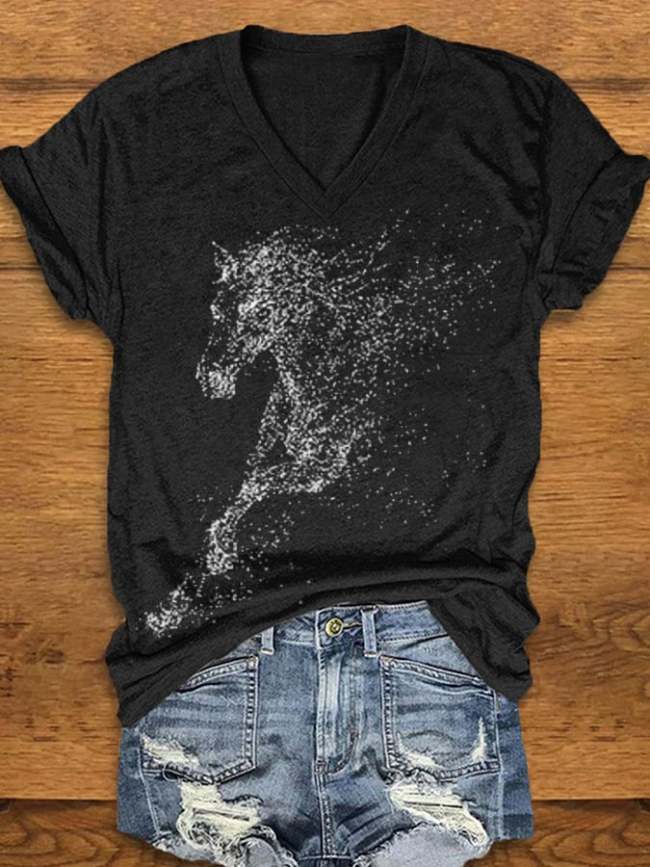 Women's Horse Print V-Neck T-Shirt