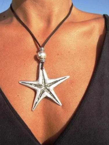 Vintage Big Starfish Leather Rope Alloy Necklace