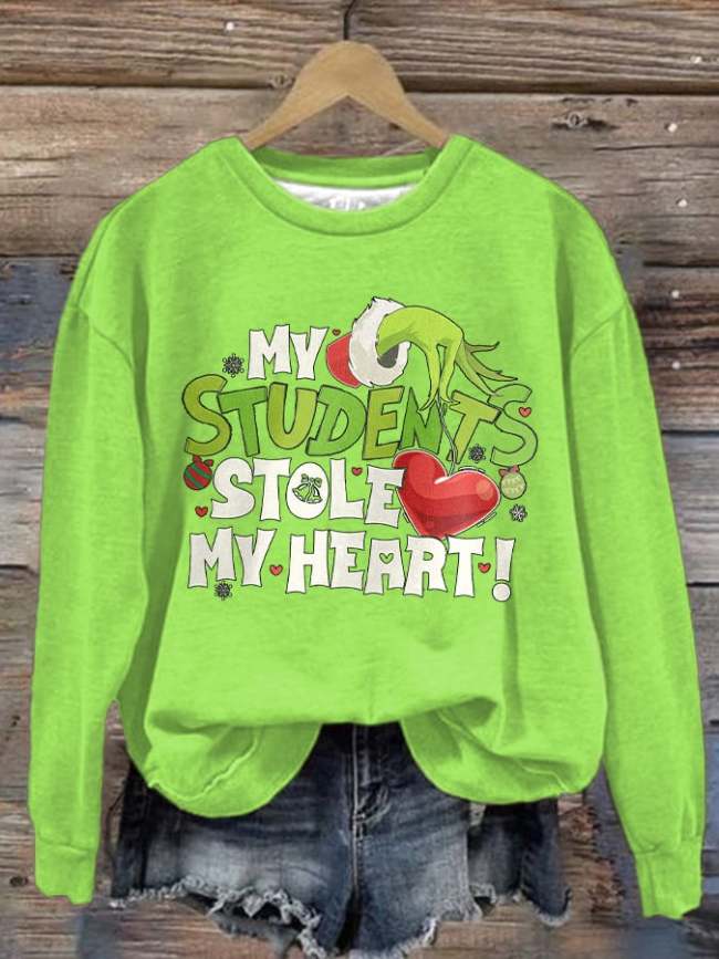 Women's My Students Stole My Heart  Crew Neck Pullover Sweatshirt