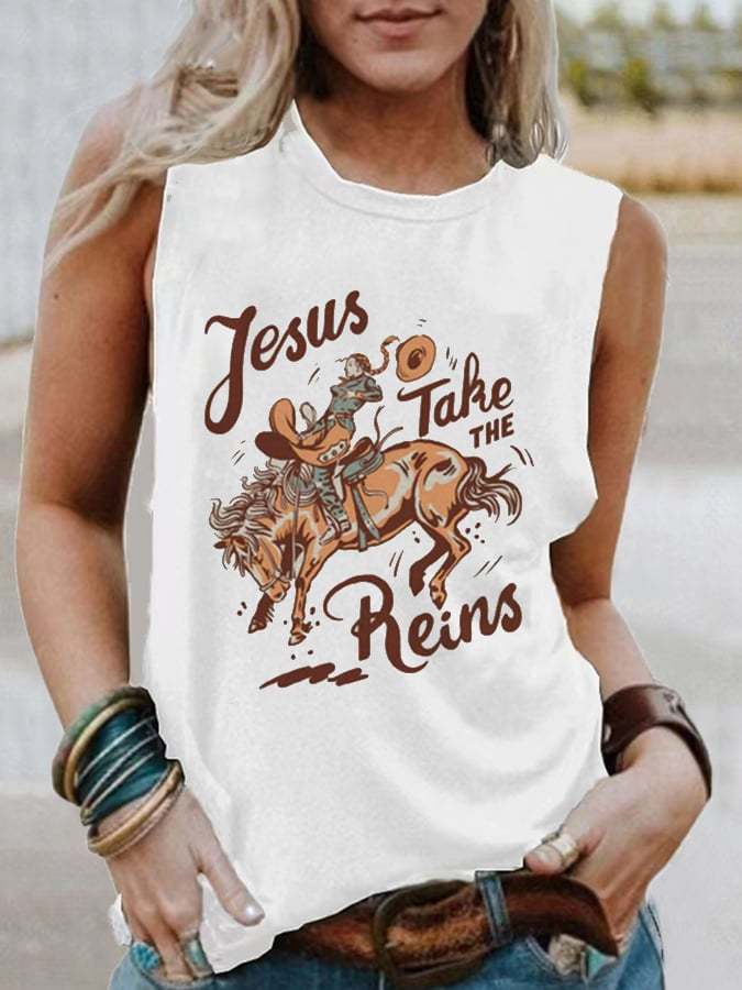 Women's Jesus Take The Reins Print Casual Vest