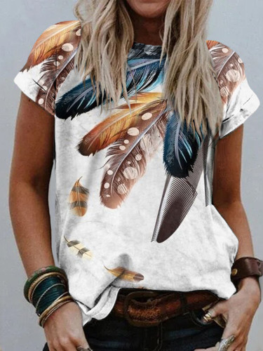 Tribal Feather Color Block Printed T-Shirt