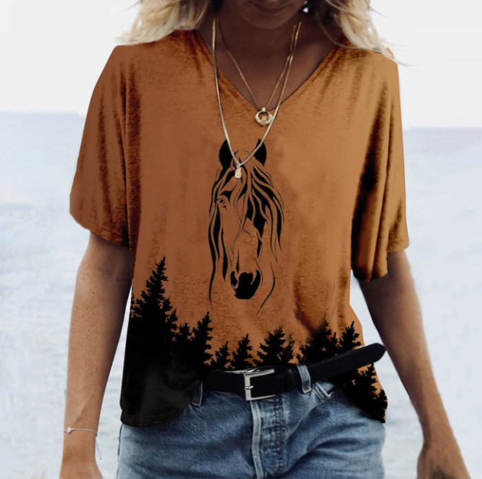 Vintage Western Horse Gradient Print T-Shirt