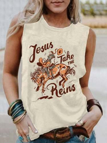 Women's Jesus Take The Reins Print Casual Vest