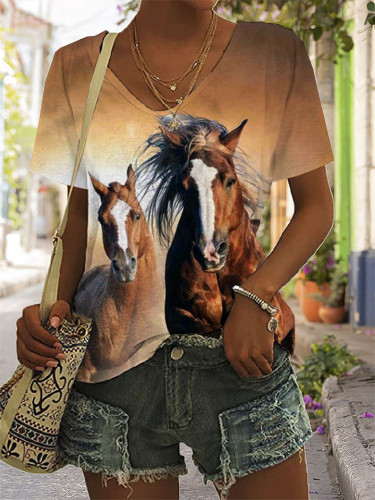 Western Horse Lover Essential V Neck T Shirt