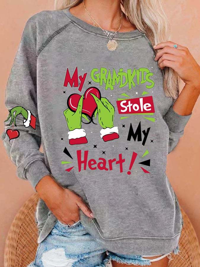 Women My Grandkids Stole My Heart Print Casual Sweatshirt