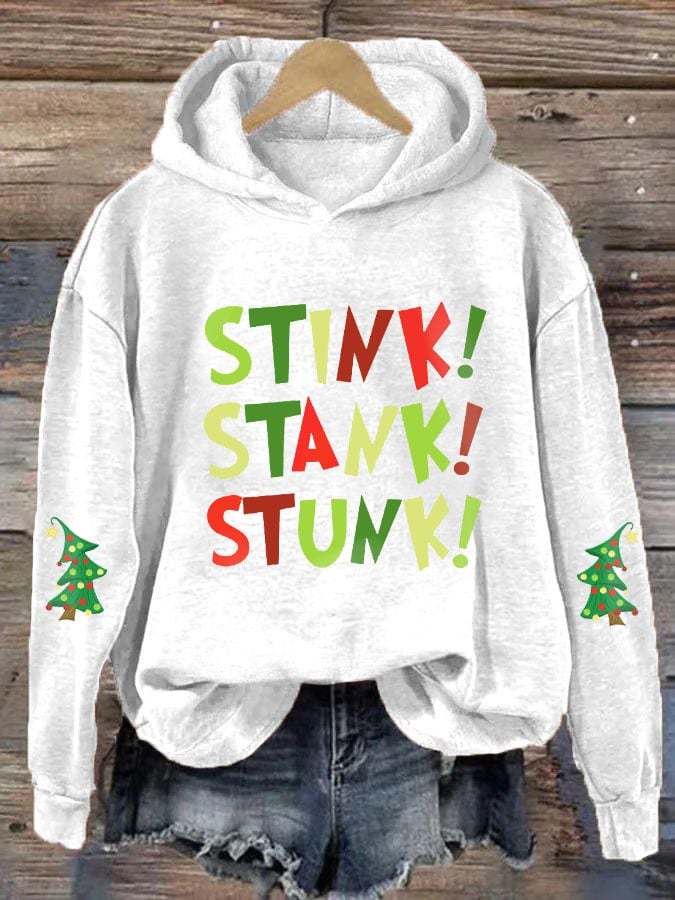 Women's Stink Stank Stunk Funny Christmas Print Hooded Sweatshirt