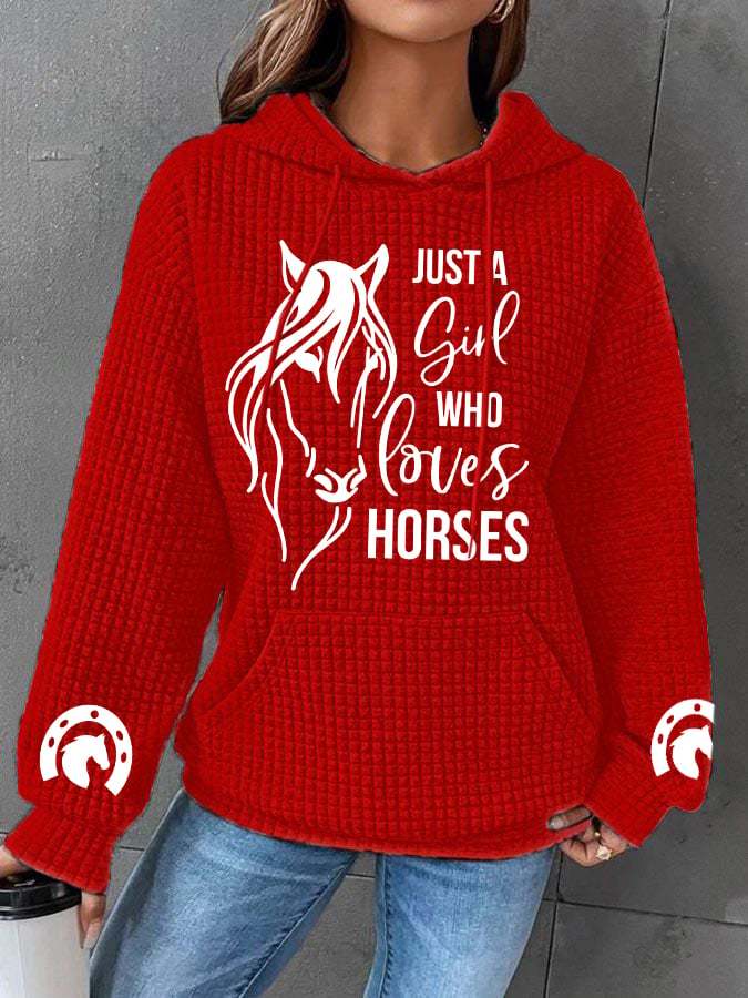 Women's Just A Girl Who Loves Horses Print Waffle Hoodie
