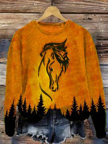 Women'S Western Horse Forest Contrast Sweatshirt