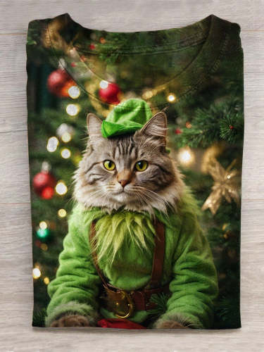 Christmas Cat  Art Print Casual T-Shirt