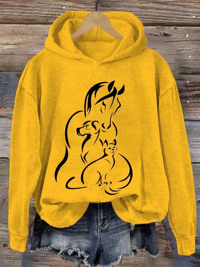 Women's Horse Dog Cat Print Hooded Sweatshirt