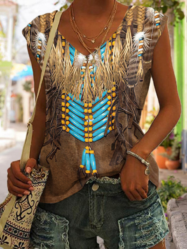 Western Tribal Printed V Neck Tank Top