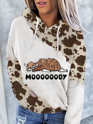 Women's Moody Highland Cow Print Hoodie