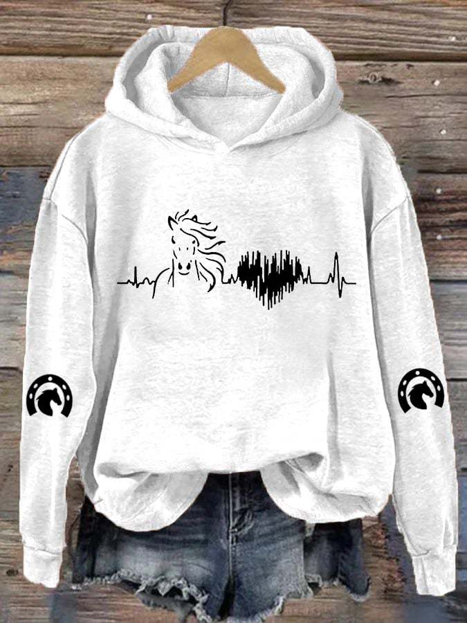 Women's Horse Heartbeat Horse Lover Casual Hoodie