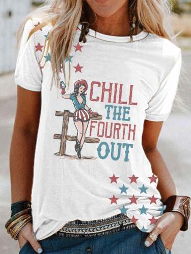 Women's Chill The Fourth Out Print Casual T-Shirt