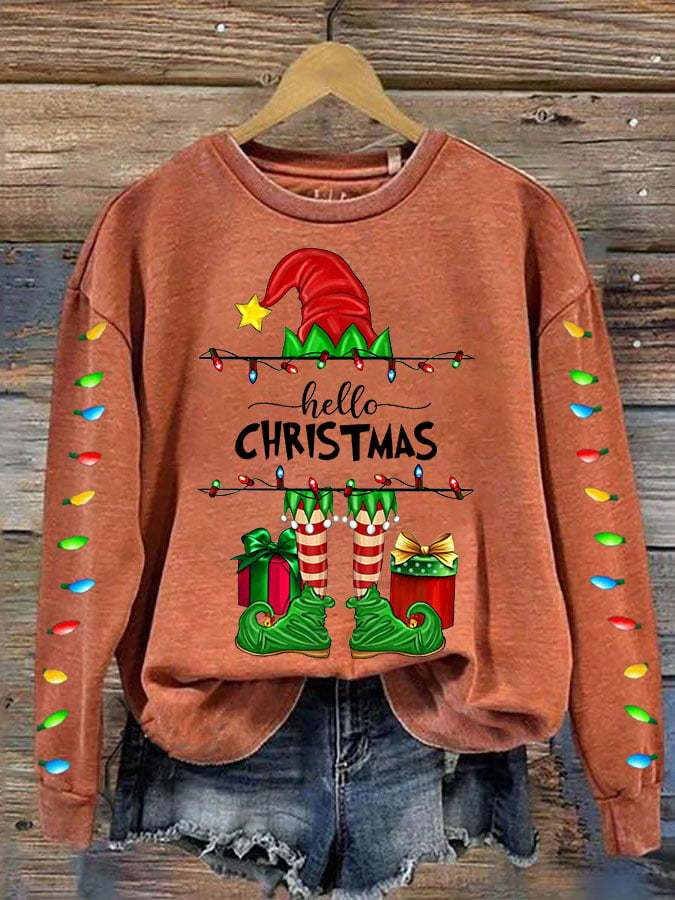 Women's Grinch Hello Christmas Print Crew Neck Sweatshirt
