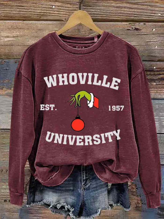 Christmas Whoville University Est 1957 Print Casual Long Sleeve Sweatshirt