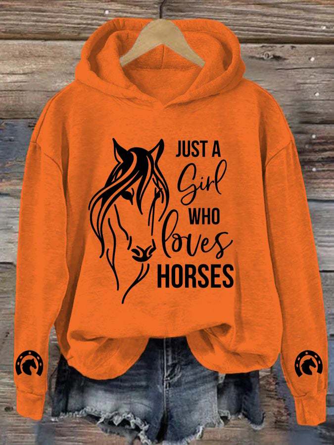 Women's Just A Girl Who Loves Horses Print Hooded Sweatshirt