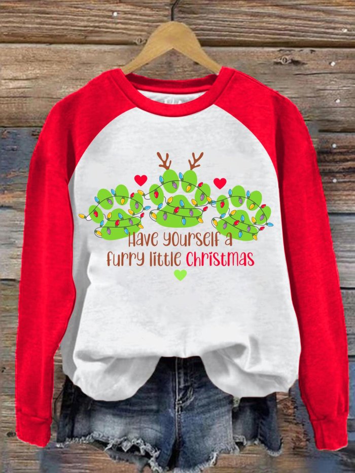 Women's Have Yourself A Furry Little Christmas Print Round Neck Sweatshirt