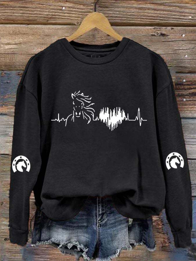 Women's Horse Heartbeat Horse Lover Casual Sweatshirt