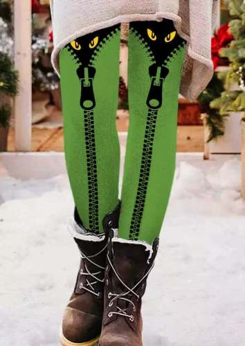 Women's Christmas Cartoon Fake Zipper Leggings