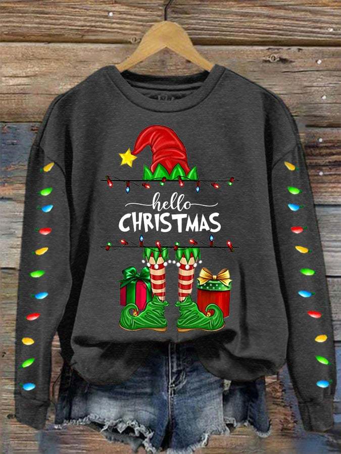 Women's Grinch Hello Christmas Print Crew Neck Sweatshirt