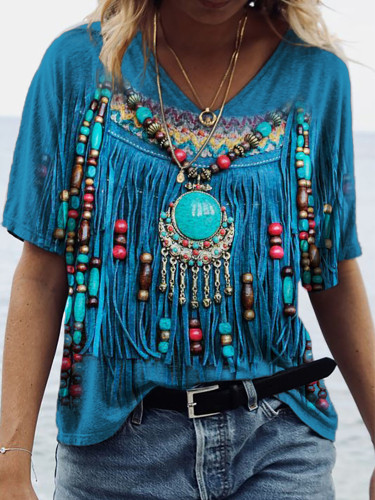 Western Turquoise Ethnic Leather Art Graphic T Shirt