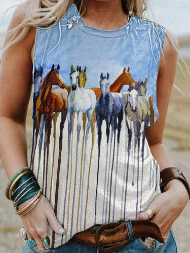 Oil Painting Horse Casual Tank Top