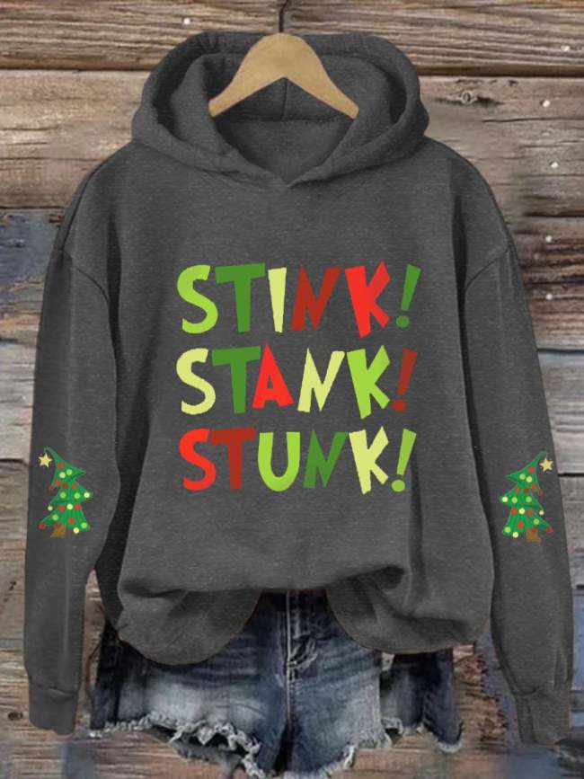 Women's Stink Stank Stunk Funny Christmas Print Hooded Sweatshirt
