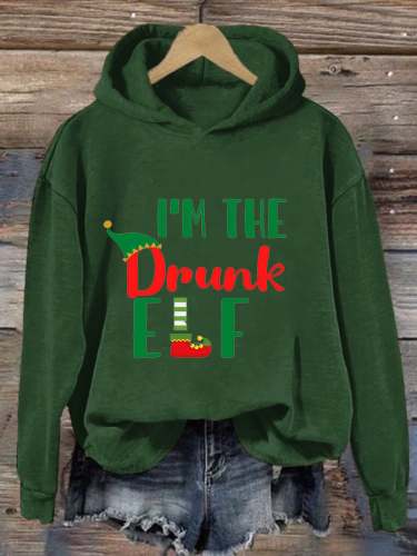 Women's I'M The Drunk Elf Funny Christmas Print Casual Hoodie