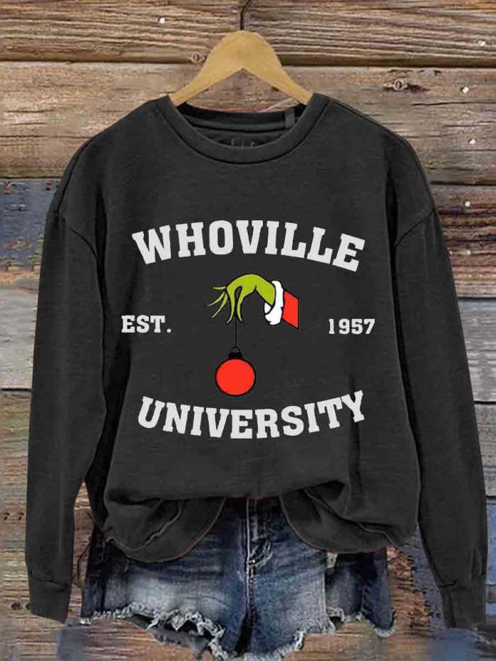 Christmas Whoville University Est 1957 Print Casual Long Sleeve Sweatshirt
