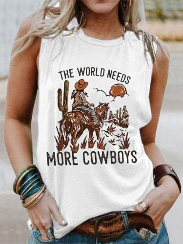 Women's The World Needs More Cowboys Print Casual Tank Top