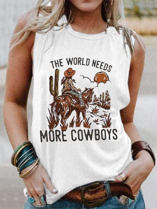 Women's The World Needs More Cowboys Print Casual Tank Top
