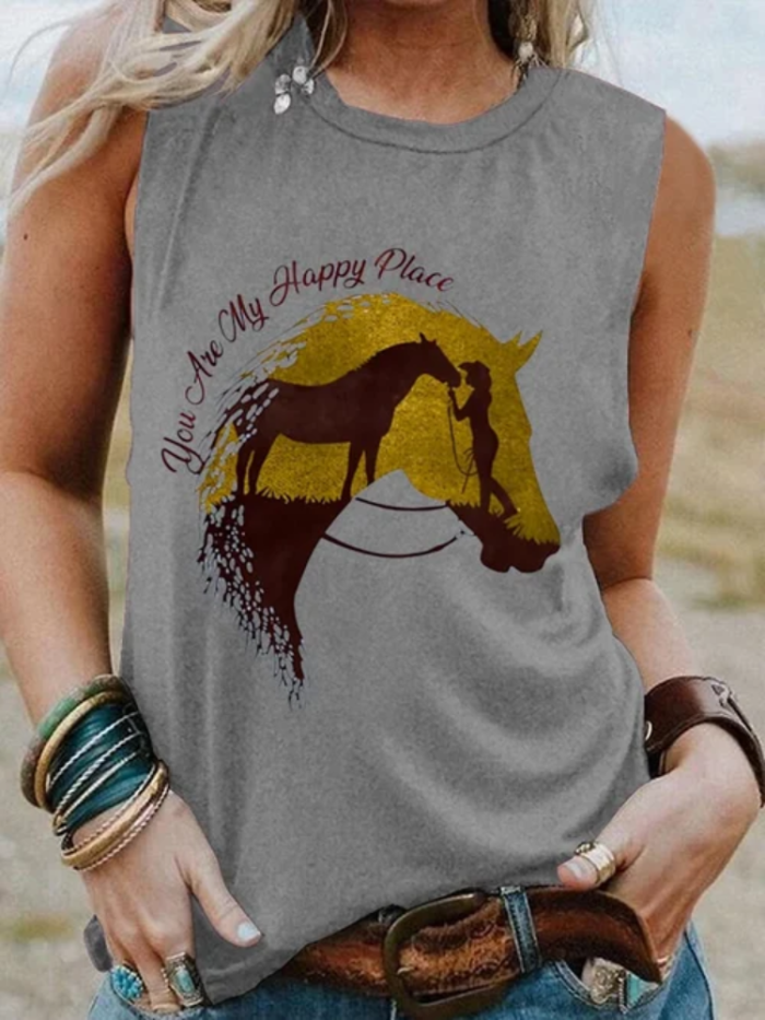 Women's You Are My Happy Place Horse Lover Print Tank Top