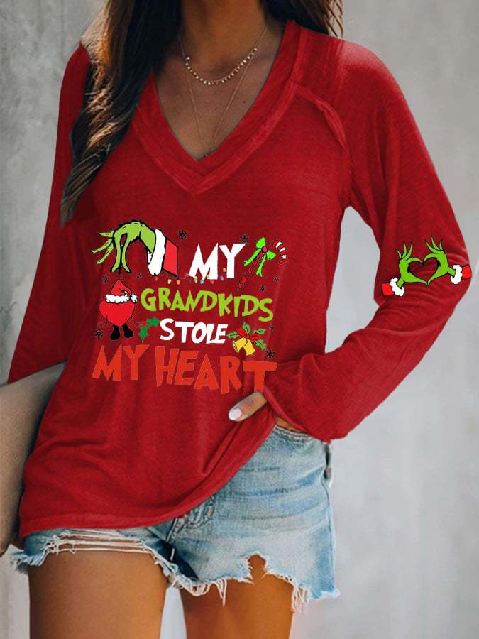 Women's My Grandkids Stole My Heart Print Casual T-Shirt