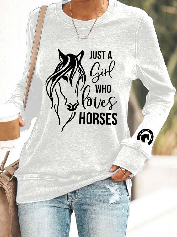 Women's Just A Girl Who Loves Horses Print Sweatshirt