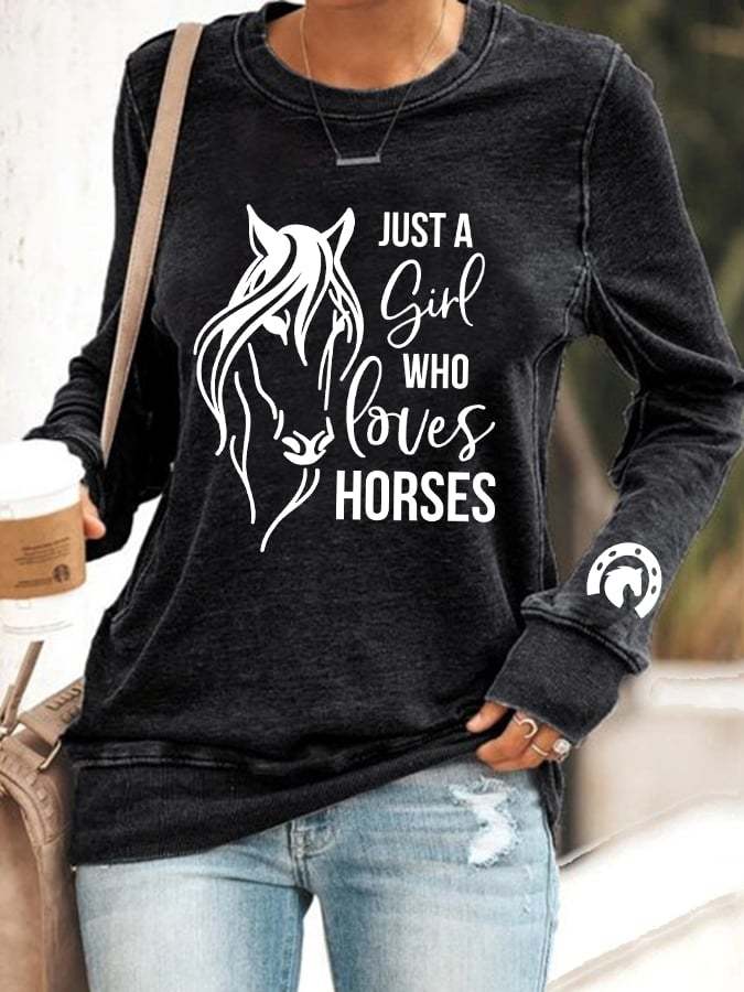 Women's Just A Girl Who Loves Horses Print Sweatshirt