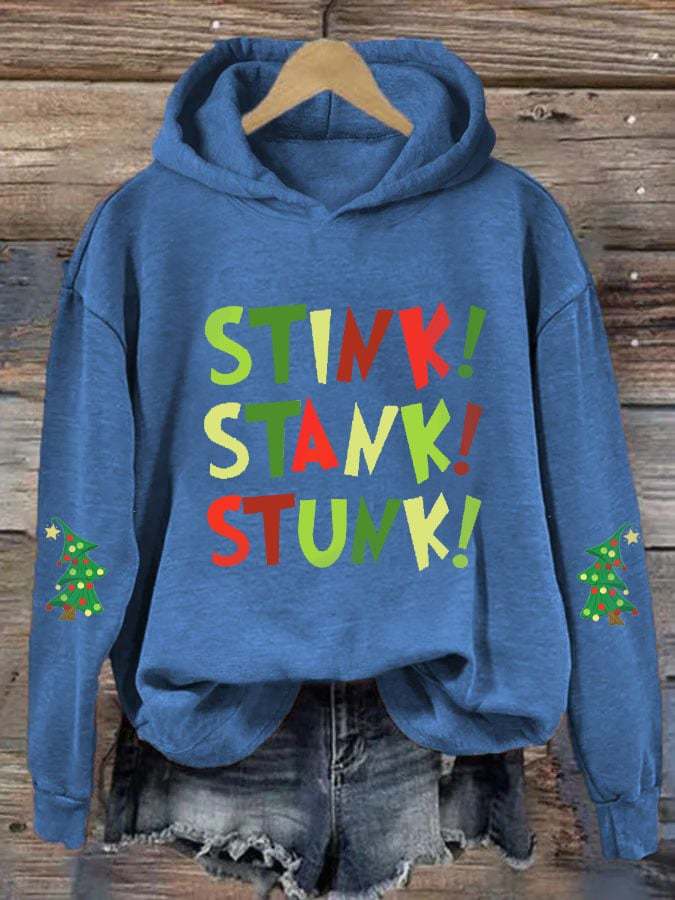 Women's Stink Stank Stunk Funny Christmas Print Hooded Sweatshirt