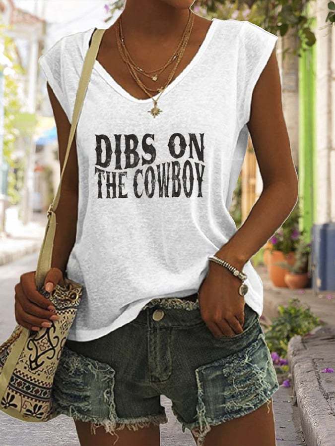 Women's Dibs On The Cowboy Print Sleeveless T-Shirt