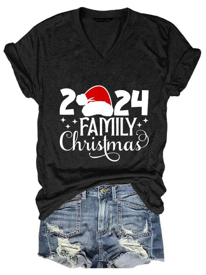 Women's 2024 Family Christmas V-Neck T-Shirt