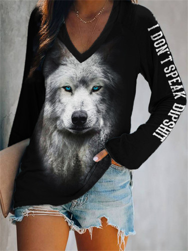 Western Quote Forest Wolf V Neck T Shirt
